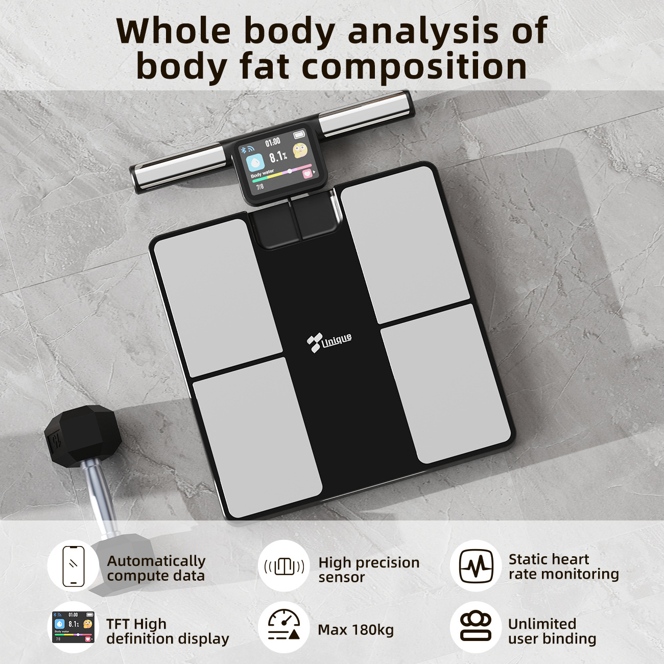 Body Fat Scale Smart - Bilancia impedenziometrica Bluetooth WiFi a otto
