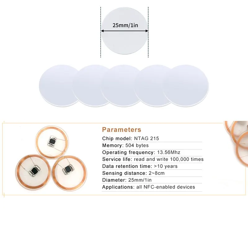 20 pz 50 pz 13.56 MHz Ntag215  - Nfc Tag Programmable recensione e prezzo